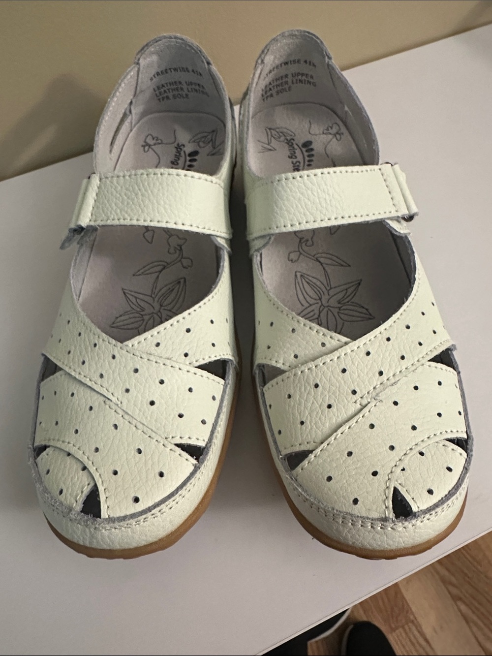 White Leather Hook-and-Loop Sandals